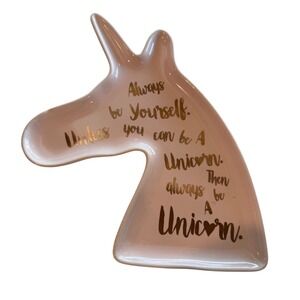 Pink Ceramic Unicorn Trinket Dish Gold Inspirational Quote Jewelry Tray